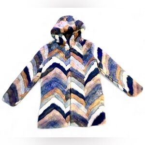 Multicolor Chevron Faux Fur Coat